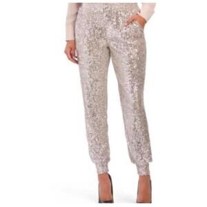 Cable & Gauge Festive Silver Sequin Joggers with Pockets - Small